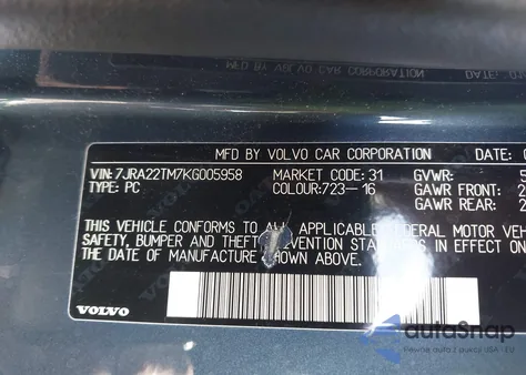 2019 Volvo S60 T6 R-Design from USA, damaged, VIN 7JRA22TM7KG005958